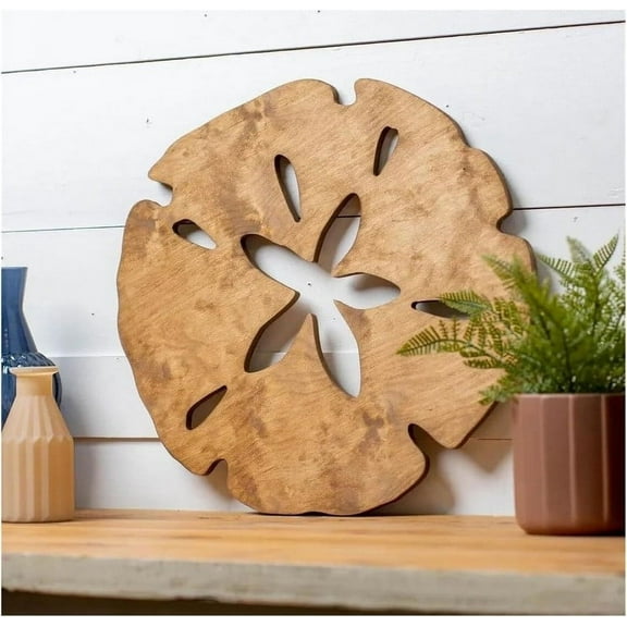 Wooden Wall Art under $5! Yannianjz Wooden Sand Dollar Wall Art, Coastal Beach Themed Round Decoration for Living Room Bathroom, Natural Wood Cutout 20cm