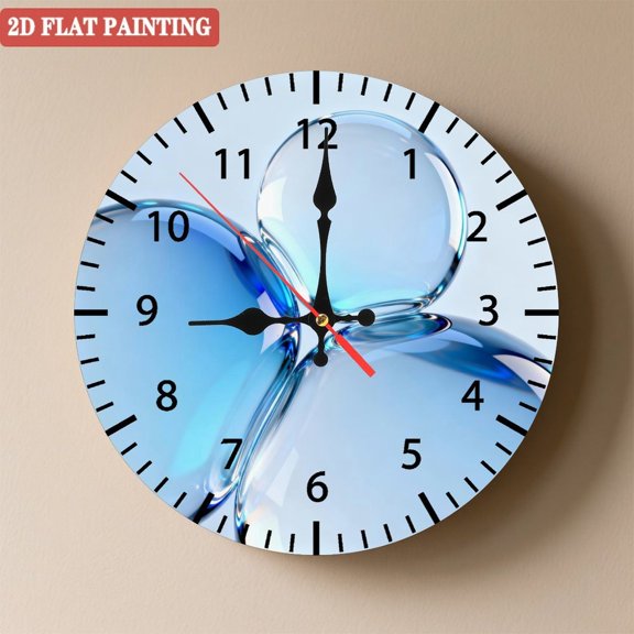 Wooden Wall Clock with Blue Fluid Art Abstract Pattern, Silent Movement, Battery Operated (AA Batteries Not Included), Artistic Home Decor, 10×10inch (25×25cm)