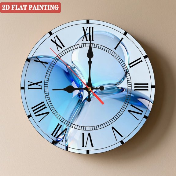 Wooden Wall Clock with Blue Fluid Art Abstract Pattern, Silent Movement, Battery Operated (AA Batteries Not Included), Artistic Home Decor, 10×10inch (25×25cm)