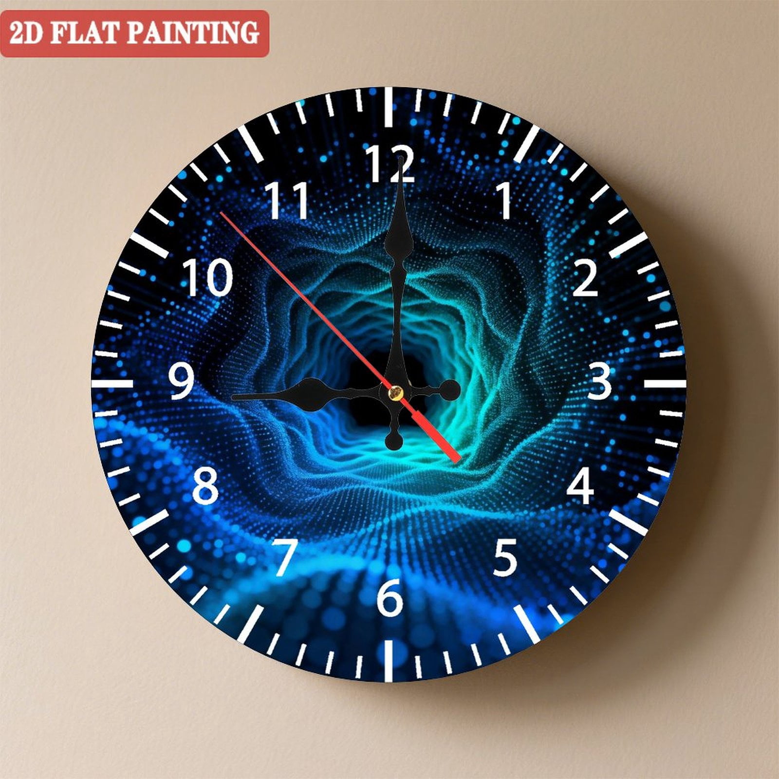 Vortex Clock Wooden Wall Clock with Blue-Green Digital Tunnel Vortex Pattern, Silent ...