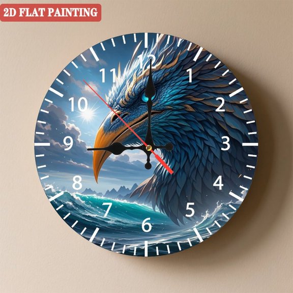 Wooden Wall Clock with Eagle Design Arabic Numerals for Artistic Home Decor, Battery Operated(AA Batteries Not Inclued), Silent Movement, Accurate Time, Size 9. 8in/25cm