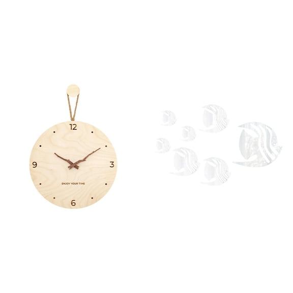 Wooden Wall Clock Fish Decals Wall Sticker Modern Acrylic Quiet Hanging Ornament for Living Room Bedroom Office