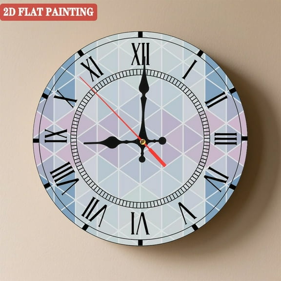 Wooden Wall Clock with HD Printed Geometric Roman Numerals for Artistic Home Decor, Battery Operated(AA Batteries Not Inclued), Silent Movement, Accurate Time, Size 9. 8in/25cm