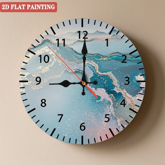 Wooden Wall Clock with Marble Fluid Art Texture, Silent Movement, Battery Operated (AA Batteries Not Included), Artistic Home Decor, 10×10inch (25×25cm)