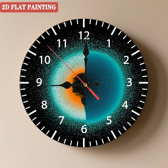 Wooden Wall Clock with Nebula & Light Speckles Pattern, Silent Movement, Battery Operated (AA Batteries Not Included), Artistic Home Decor, 10×10inch (25×25cm)