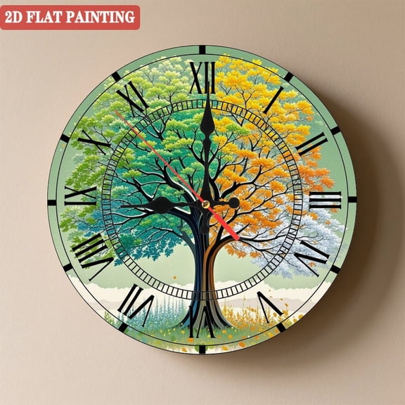 Wooden Wall Clock Silent Movement with Colorful Swirl Pattern - 2D Flat Painting, Accurate Time, Batteryy Operated(AA Batteries Not Inclued), Artistic Home Decor Style size 9. 8in/25cm