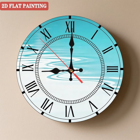 Wooden Wall Clock with Tranquil Blue Water Ripple Design, Silent Movement, Battery Operated (AA Batteries Not Included), Artistic Home Decor, 10×10inch (25×25cm)