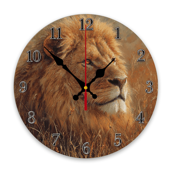 A Wooden Wall Clock with a Vintage Lion Theme, Featuring a Round Design And Silent Mechanism, Suitable for Decorating Living Rooms, Kitchens, Bedrooms, And Rooms for Thanksgiving And Christmas
