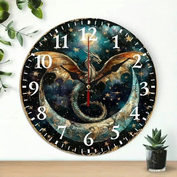 Wooden Wall Clock, dragon stars Print, Wall Decor for Linving Room, Perfect for Living Room, Dorm, Bedroom, Kitchen, Home Office & More, Wall Clock Living Room