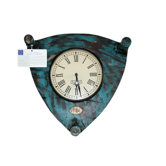 Wooden Wall Clock made from Stool, Blue