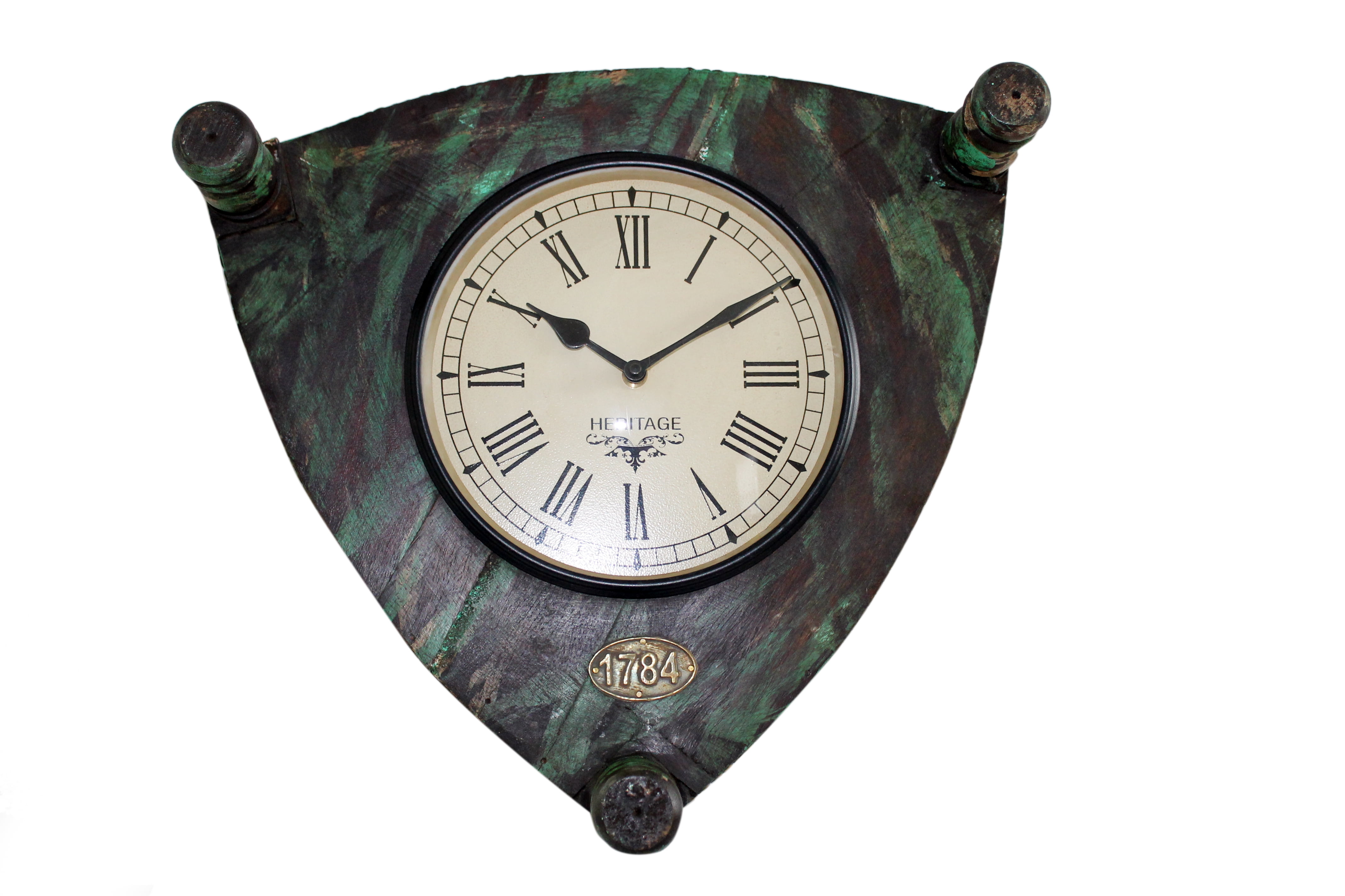 Green Reclaimed Wood Triangular Wall Clock