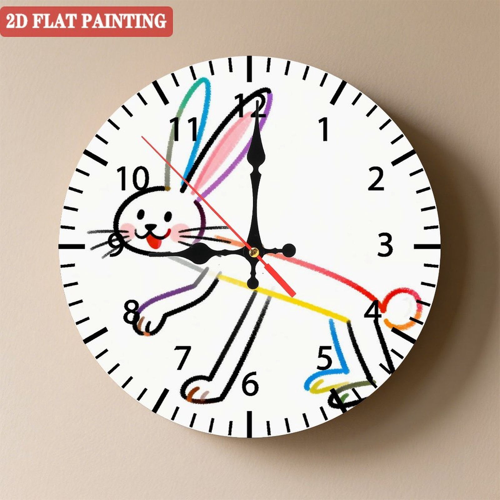 Wooden Wall Clock with Cute Cartoon Rabbit, Silent Movement, Battery ...