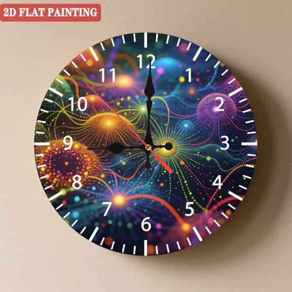 Wooden Wall Clock with Glowing Dot Pattern, Silent Movement, Battery Operated (AA Batteries Not Included), Artistic Home Decor, 10×10inch (25×25cm)