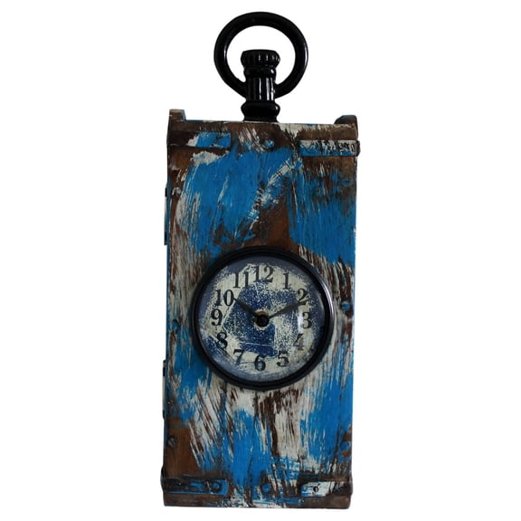Wooden Wall Clock with Iron Hook made from Defunct Brick Mold, Blue