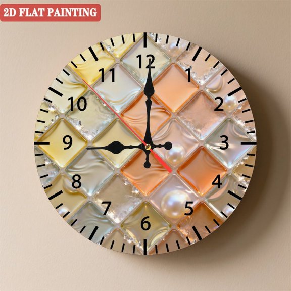 Wooden Wall Clock with Mosaic Tile Pattern, Silent Movement, Battery Operated (AA Batteries Not Included), Artistic Home Decor, 10×10inch (25×25cm)