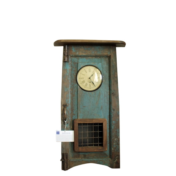 Wooden Wall Clock with Pendulum made from Recycled Wood, Light Blue