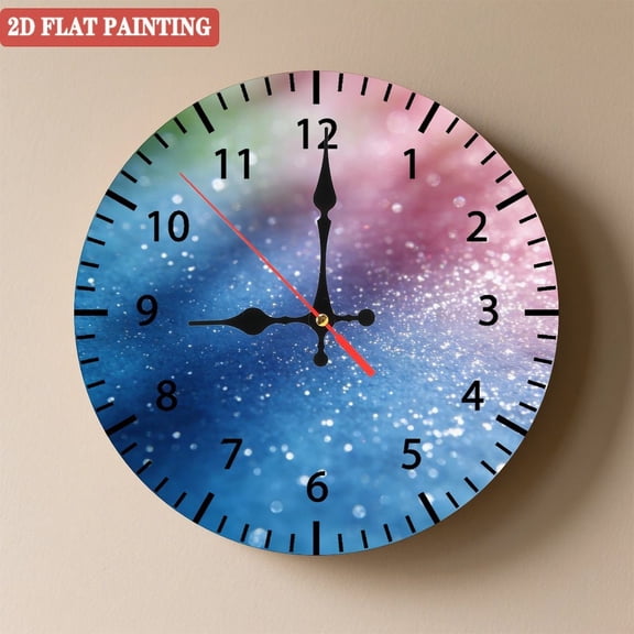 Wooden Wall Clock with Starry Sky Pattern, Silent Movement, Battery Operated (AA Batteries Not Included), Artistic Home Decor, 10×10inch (25×25cm)