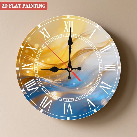 Wooden Wall Clock with Swirl Marble Fluid, Silent Movement, Battery Operated (AA Batteries Not Included), Artistic Home Decor, 10×10inch (25×25cm)