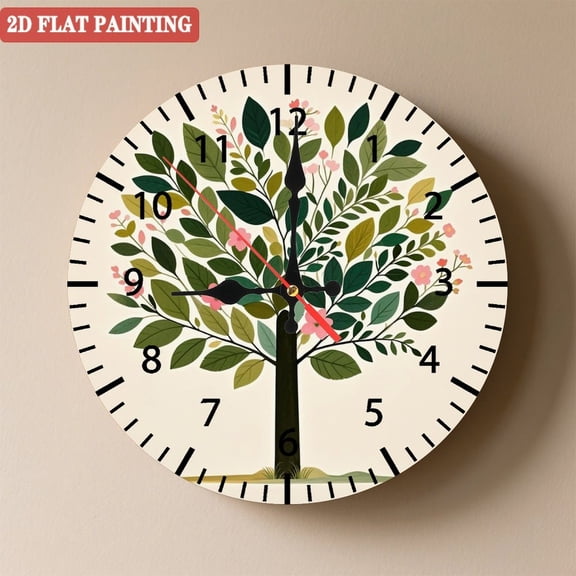Wooden Wall Clock with Tree of Life Pattern, Silent Movement, Battery Operated (AA Batteries Not Included), Artistic Home Decor, 10×10inch (25×25cm)