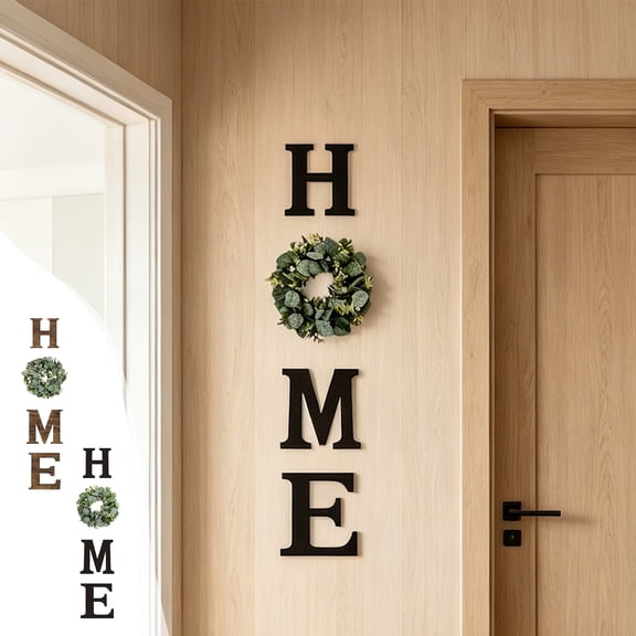 Wooden Wall Decor Alphabet Wreath • Hand-Carved Timber Letters • Artificial Foliage Loop • Versatile Spring Summer St. Patrick’s Day Welcome Door Hanging