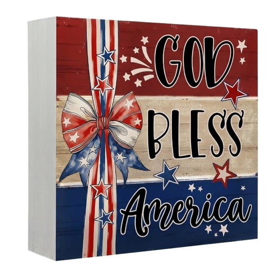 Wooden Wall Decor, Patriotic Decor, Red White Blue Color, Star Decor, 4Th of July Decoration, Free Standing Table Accent, Indoor Residential Use, 1 Pc
