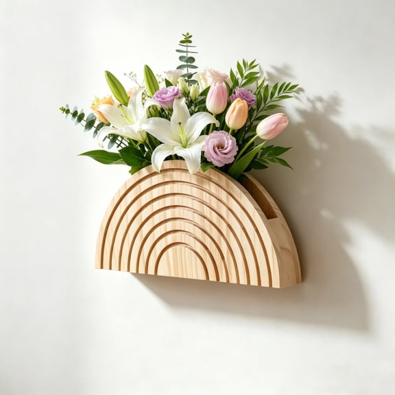 Wooden Wall Hanging Planter Mail Organizer Half Round Storage Box Letter Holder Vase Decor,Multi Function Entryway Wall Storage Caddy For Home Office Desktop Organization Decorative Solution