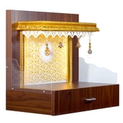 Wooden Wall Hanging Pooja Mandir for Home/Temple For Home/Pooja Chowki/Mandir For Home /Pooja Mandir with LED Lights Colour-Brown