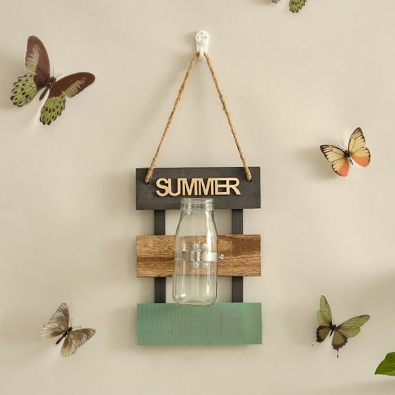 Wooden Wall Hanging Vase with Glass Insert - 12" Boho Flower Planter for Fresh/Dried Blooms - Rustic Home Decor Perfect for Living Room, Bathroom & Nursery