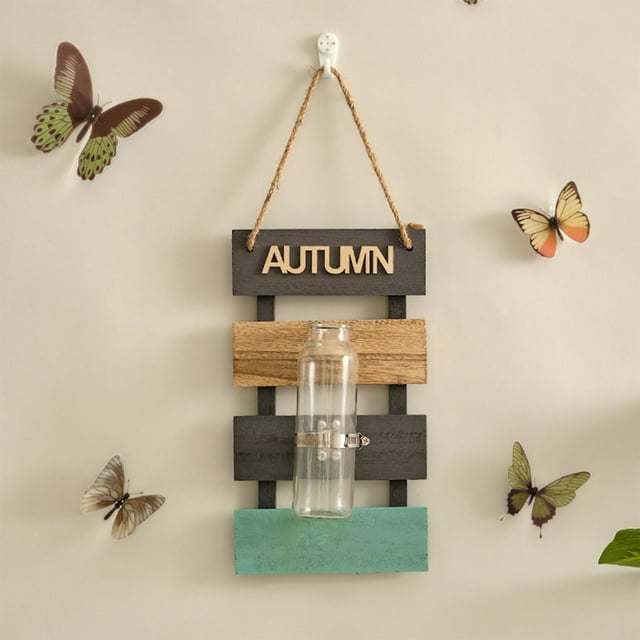 Wooden Wall Hanging Vase with Glass Insert - 12" Boho Flower Planter for Fresh/Dried Blooms - Rustic Home Decor Perfect for Living Room, Bathroom & Nursery