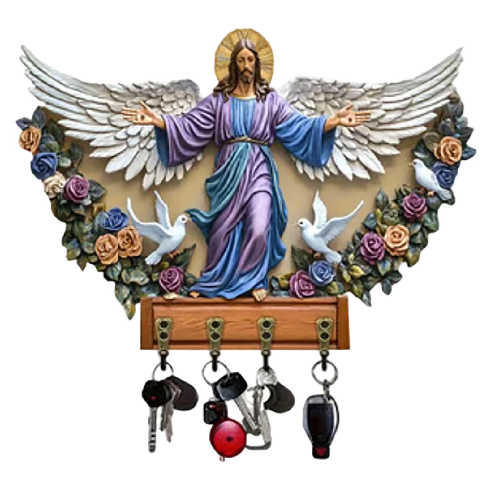 Wooden Wall Key Holder with Communion Symbols – Religious Home Décor ...