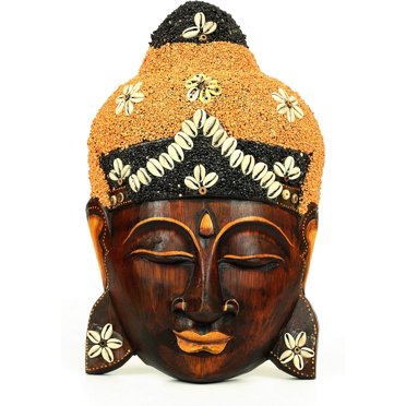 12-Inch Hand Carved Buddha Head Wall Mask - Wooden Sculpture Home Decor
