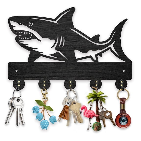 Wooden Wall Mount Coat Rack Sea Fish Key Hanger for Wall 11.87.9inch Sea Ocean Creatures Key Holder Rack 5 Alloy Hooks Sea Life Wall Art Decor