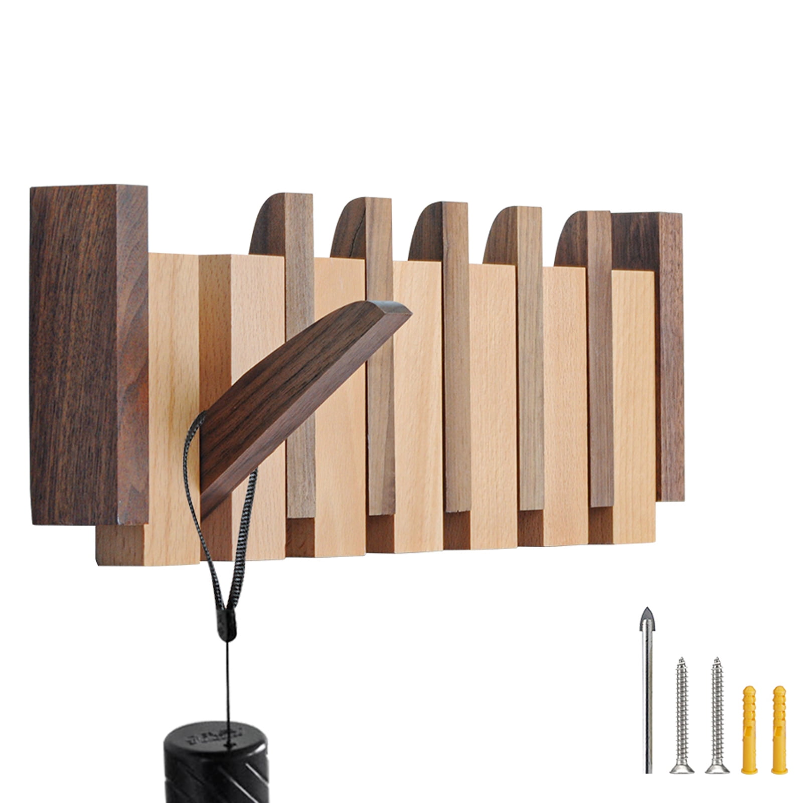 Natural Wood Wall Mounted Piano Coat Rack, Flip Down Wall Hook