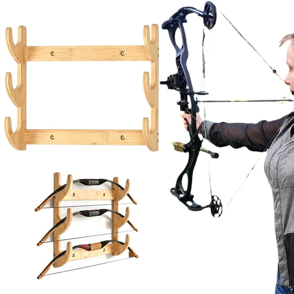 Wooden Wall Mounted Bow Rack Archery Bow Holder Display Hanger Heavy Duty Bow Storage Organizer for Recurve Compound Bows Wall Mount Decor Rack for Sportsmen Equipment Storage, Beige