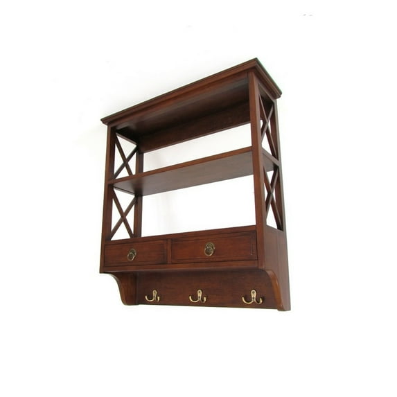 Wooden Wall Mounted Display Rack with 2 Drawers, Brown- Saltoro Sherpi