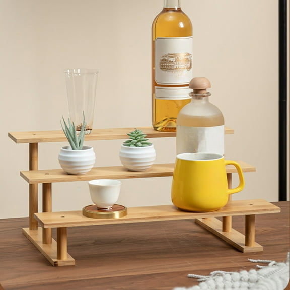 Wooden Wall-Mounted Display Shelves Rack for Collectibles-Figures,Shot Glasses,Spice Can,Cosmetics or Perfume-3 Height Shelves,Space-Saving