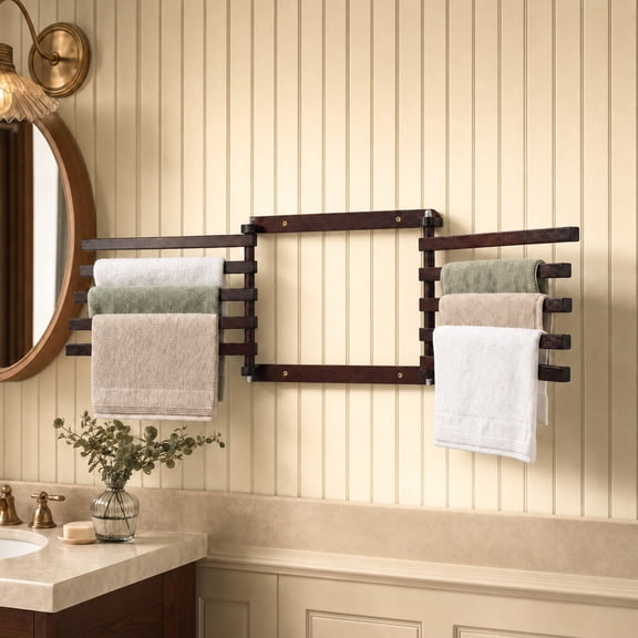 Wooden Wall Mounted Drying Rack Foldable Design for Laundry Room Bathroom
