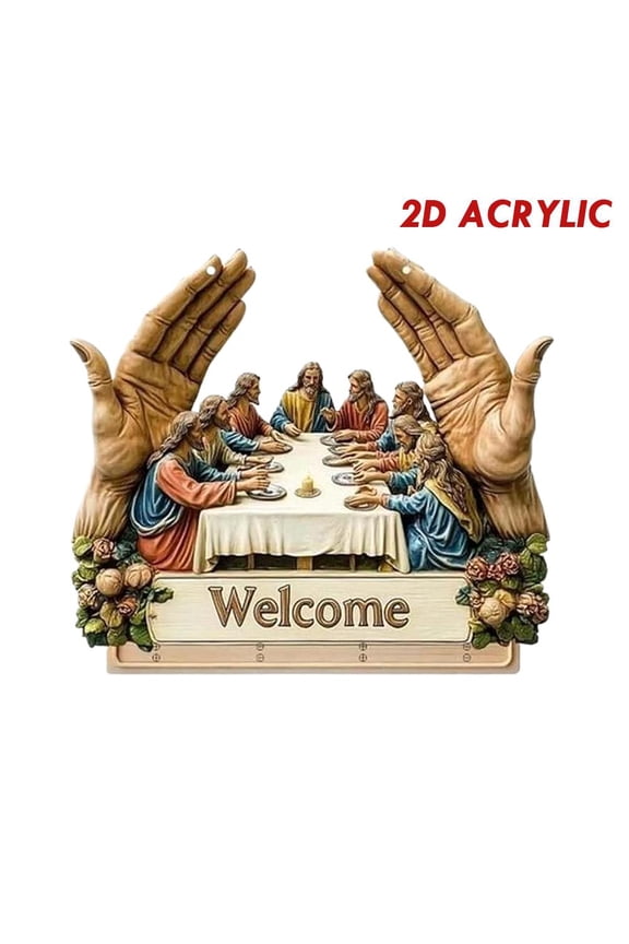 Wooden Wall Mounted Key Holder with 4 Hooks - The Last Supper Tabletop Key Rack Organizer, Wood Keychain Hanger for Entryway, Home, Office, Religious Gifts for Family and Friends