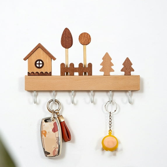 Wooden Wall Mounted Key Hook Rack For Entryway Decor No Punch Installation Durable With Heavy Load Easy To Install Key Storage Hook For Home And Office