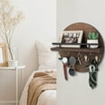 thumbnail image 1 of Wooden Wall Mounted Organizer Shelf | Circular Decorative Rack with Hooks | Natural Wood Display for Keys, Sunglasses, Bags | Entryway, Living Room Accent | 11.8" Diameter | 1 Piece, 1 of 6