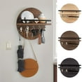 thumbnail image 1 of Wooden Wall-Mounted Organizer Shelf | Round Decorative Key Holder Rack | Entryway Sunglasses Storage Shelf | Natural Wood | Hooks | Multi-Functional | 11.8"x1.9" | 1Pc | Black Brown Khaki, 1 of 6