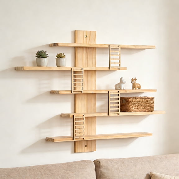 Wooden Wall Mounted Storage Shelf Solid Wood Display Rack Square Floating Shelf for Figurines Plants Photos Books Bedroom Living Room Entryway Decor