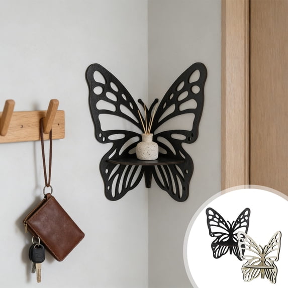 Wooden Wall Mounted Storage Shelf Solid Wood Panel 28x23 cm Black or White Floating Wall Shelf Figurine Display Rack Space Saving Home Decor Storage
