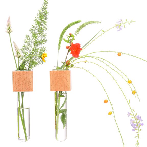 Wooden Wall Planter Glass Vase Set 2Pcs Modern Magnetic Cube Vase for Fridge Window Decor