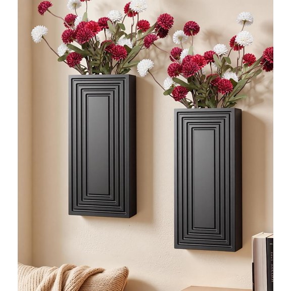 Wooden Wall Planter Vase,2 Pack Planter for Indoor Modern Boho Wall Art Decor for Indoor Kitchen Modern Bathroom Living Room Dining Room(Black)