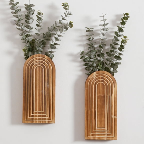 Wooden Wall Planter Vase Set of 2, Boho Hanging Planter for Indoor Plants & Flowers, Natural Wood Wall-Mounted Planters for Art Home Decor - Living Room, Bedroom, Bathroom, Patio