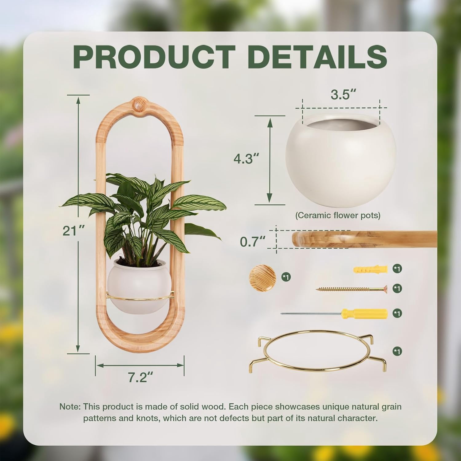 Wooden Wall Planters for Indoor with Ceramic Pot - Modern Hanging Plant ...