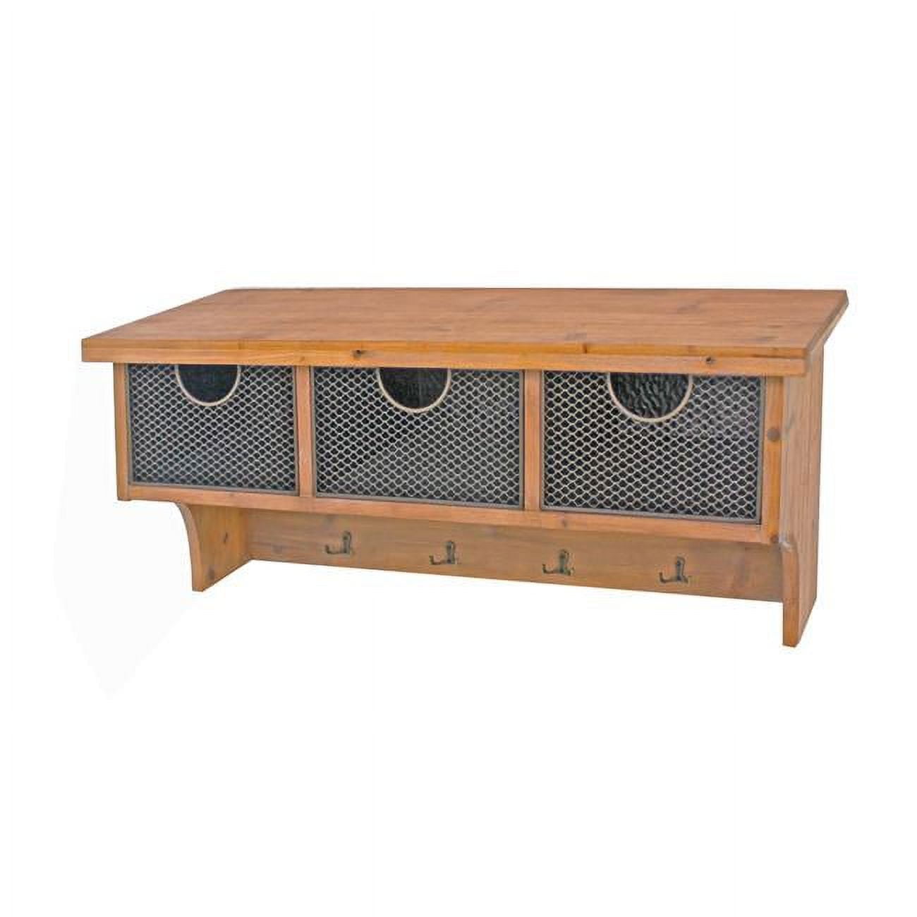 Wooden Wall Shelf with 4 Hooks 3 Wire Baskets Brown 14.5 x 11 x 33 in. Walmart