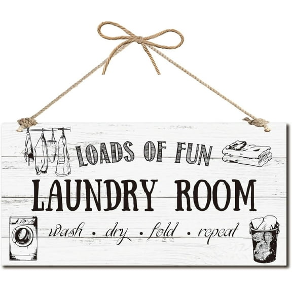 Wooden Wall Sign Rustic White Laundry Room Hanging Sign Wood Laundry Room Personalized Hanging Decor with Jute Twine for Front Door Home Decoration Farmhouse Family Bathroom 12x6in