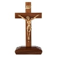 thumbnail image 1 of Wooden Walnut Finish Standing Catholic Crucifix Cross with Gold Toned Jesus Christ, 6 Inch, 1 of 1